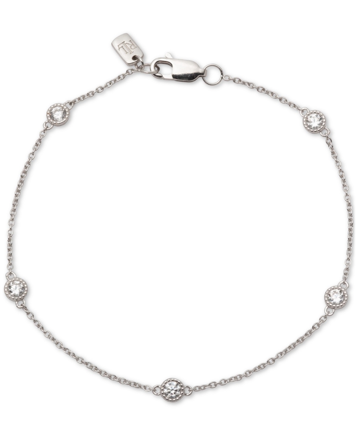 Sterling Silver Cubic Zirconia Station Flex Bracelet - Crystal Wh