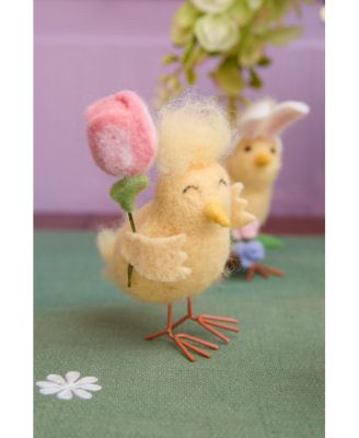 4.33" Easter Spring Chick & Pink Tulip Flower Floral Decorative Tabletop Figurine