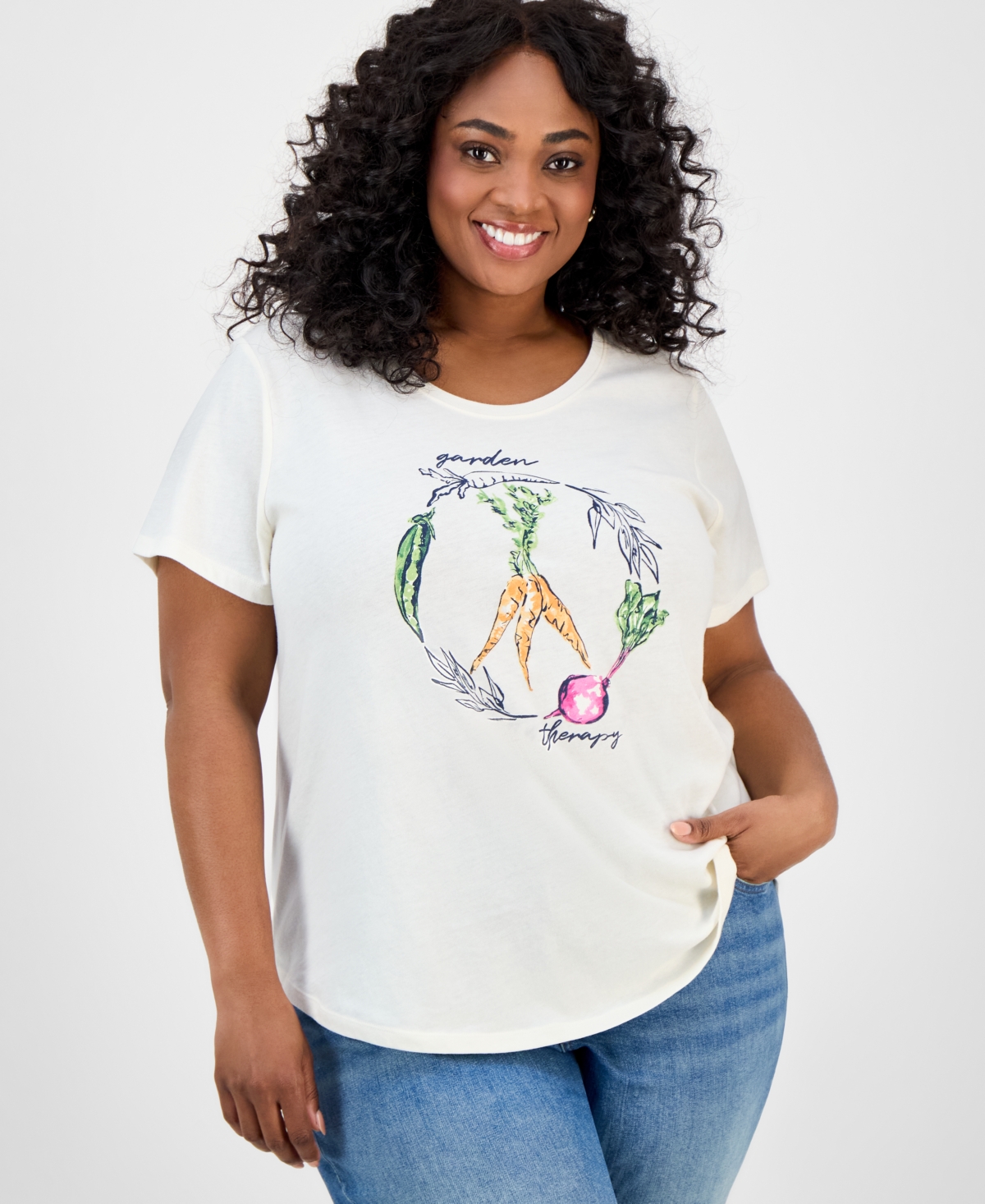 Plus Size Printed Graphic T-Shirt, Exclusively at Macy's - Garden Neutral