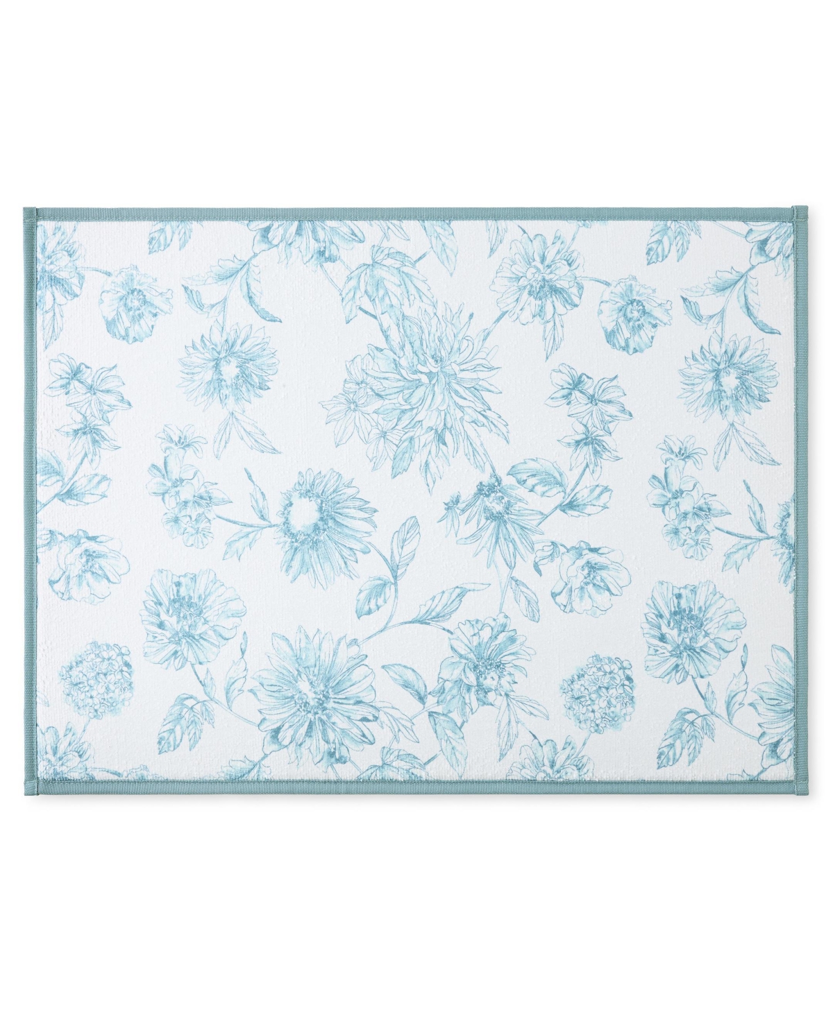 Botanical Floral Dish Drying Mat, 16" x 22" - Sky Blue