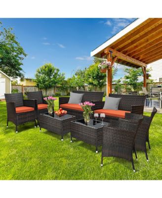 Set of 8 Outdoor Patio Rattan Conversation Furniture Set w/ Cushion Table