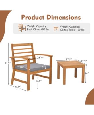 3 Piece Outdoor Furniture Set Acacia Wood Conversation Set w/ Cushions