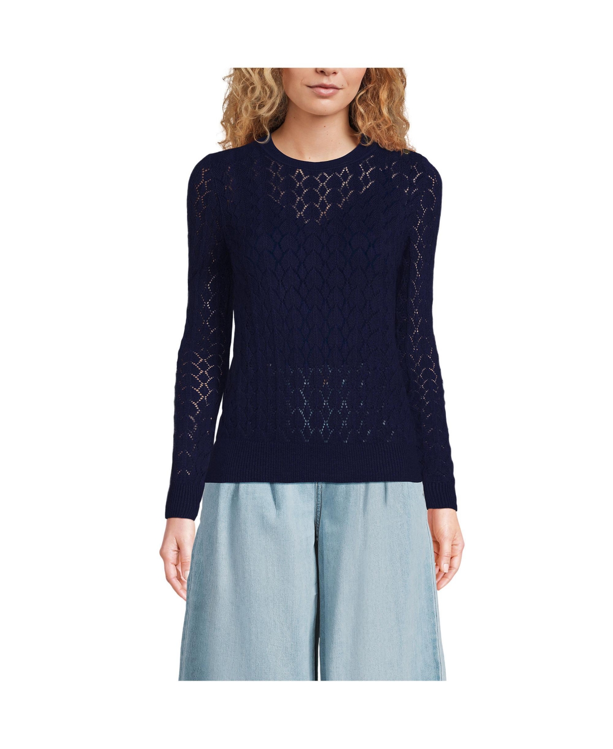 Women's Cotton Viscose Button Shoulder Modern Crew Sweater - Deep sea navy