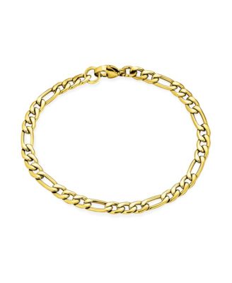 Flat Figaro Link 5MM Necklace & Bracelet Set Black Gold Tone Stainless Steel