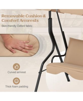 3 Seat Outdoor Patio Canopy Swing with Cushioned Steel Frame