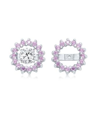 Removable CZ Halo Earring Jackets for Studs Gold Plated Sterling Silver