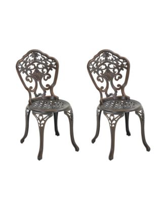 Outdoor Dining Chair Set of 2, Cast Aluminium Patio Chairs Outdoor Bistro Chairs, Bronze