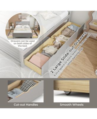 Full Size Bed Frame with Storage Drawers and Solid Wood Headboard