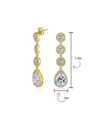 Classic Jewelry Fashion Statement Triple Round Pave CZ Halo Long Linear Pear Shape Dangle Teardrop Chandelier Earrings Plated