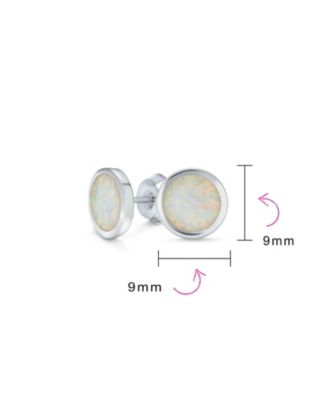 Classic Simple Iridescence Bezel Setting Flat Round Circle Created White Opal Stud Earrings .925 Sterling Silver Large 9MM