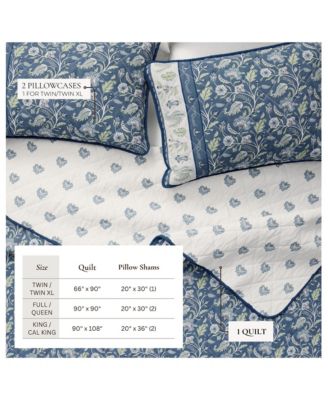 Cotton Stitched Reversible Boho Floral 3 Piece Quilt and Sham Set