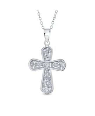 Elegant Necklace with Cubic Zirconia Cross Pendant in Sterling Silver