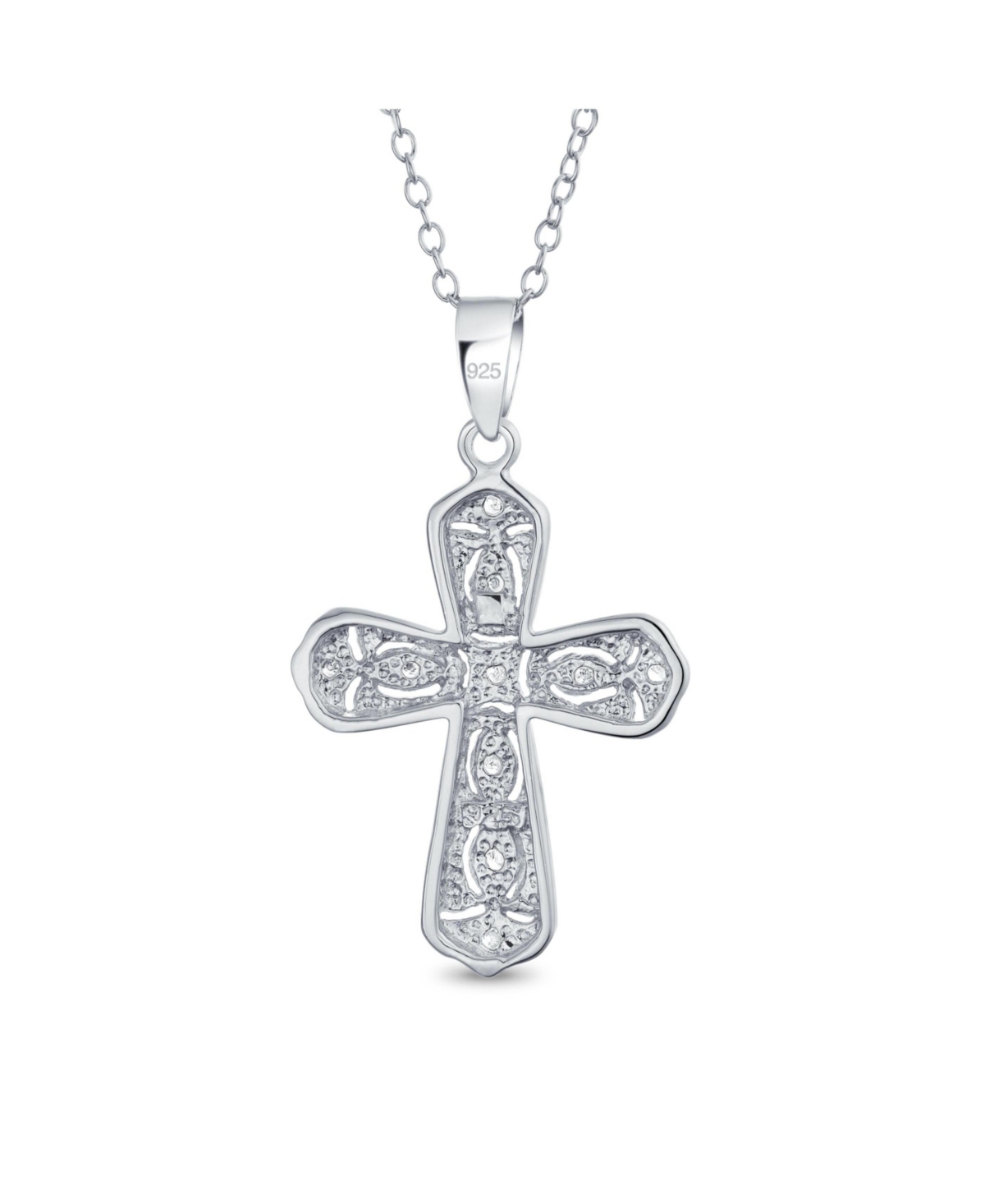 Bling Jewelry Elegant Necklace with Cubic Zirconia Cross Pendant in Sterling Silver
