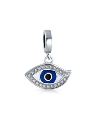 Crystal Amulet Protection Evil Eye Dangle Charm Bead Enamel .925 Sterling Fits European Bracelet