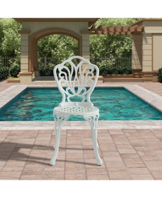 Patio Dining Chair Set of 2, Cast Aluminium Outdoor Chairs Outdoor Bistro Chairs, White