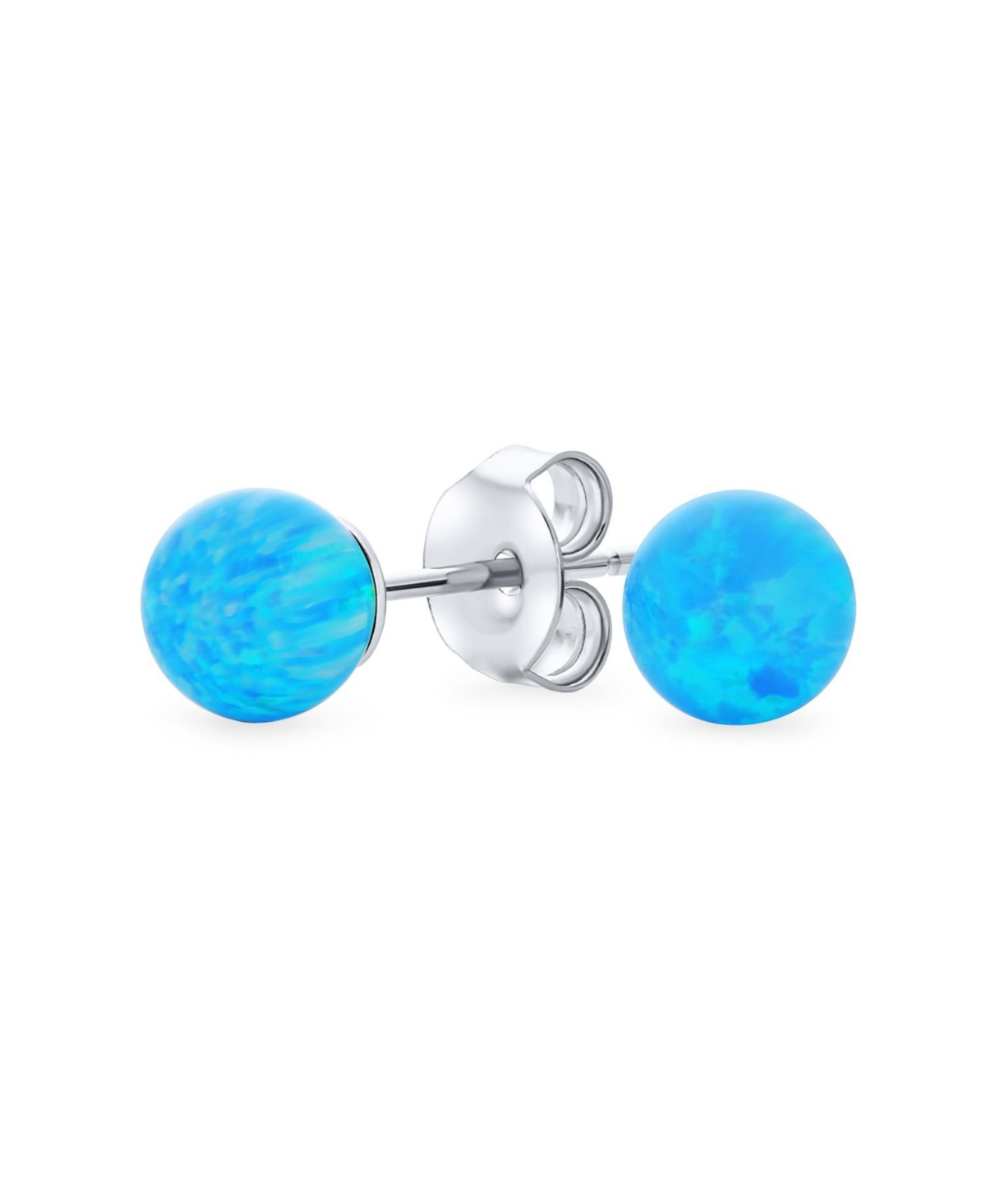 Bling Jewelry Minimalist Simple Basic Round Bead Created Opalescent Opal Ball Stud Earrings Pink Blue White Orange Green 6MM - Light blue
