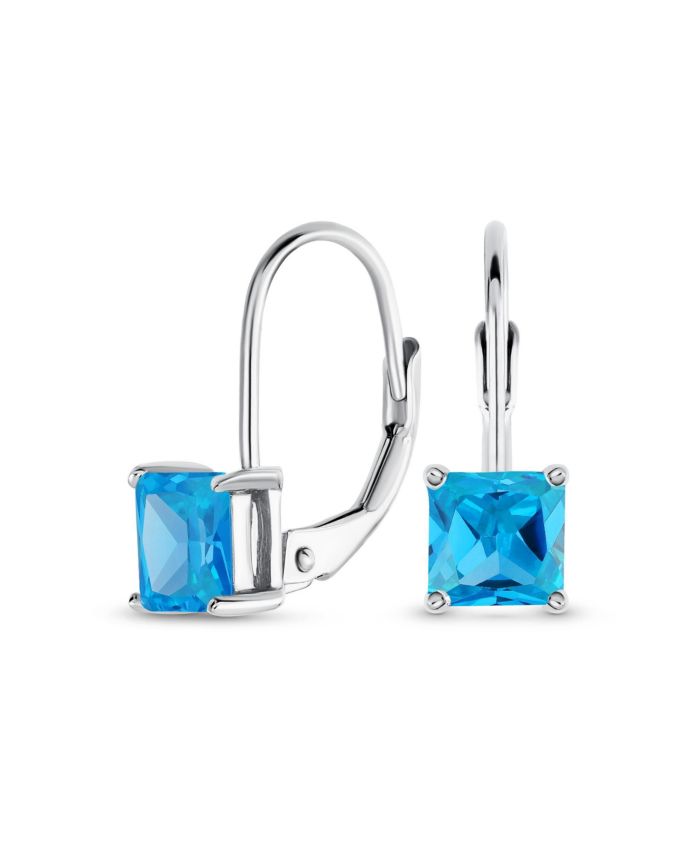 Bling Jewelry Princess Cut Solitaire Square Light Blue CZ Drop Earrings