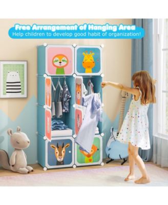 8-Cube Kids Wardrobe Closet with Clothes Hanging Section and Doors