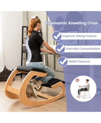 Wooden Rocking Chair with Comfortable Padded Seat Cushion and Knee Support