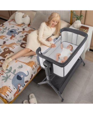 Kids Height Adjustable Bedside Sleeper with Storage Bag and Soft Mattress