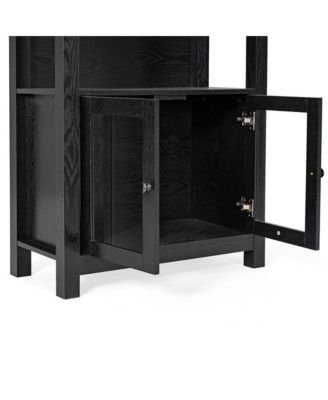 Omaha Modern Farmhouse Storage Cabinet Bookcase, Glass Doors And Open Shelves