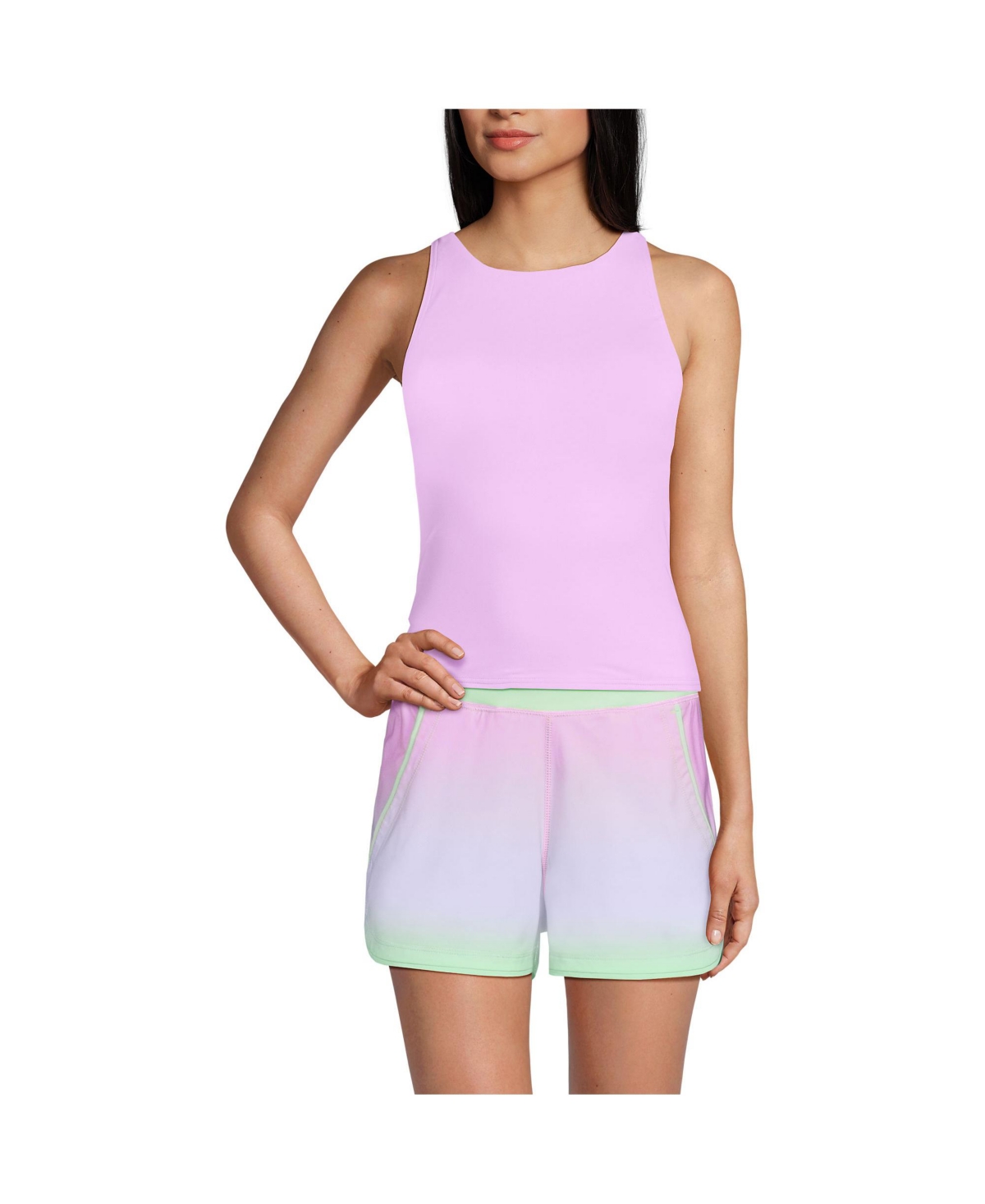 Women's Mastectomy Tugless High Neck Strappy Back Tankini Swimsuit Top - Wild lilac
