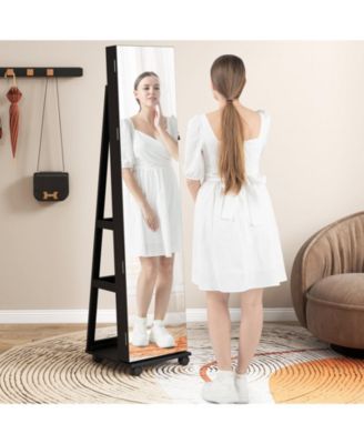 64 Inches Lockable Jewelry Cabinet Armoire with Built-in Makeup Mirror