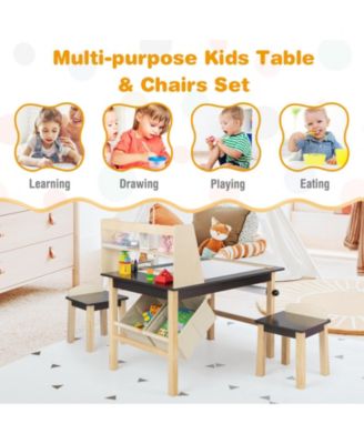 Kids Art Table and Chairs Set with Paper Roll and Storage Bins