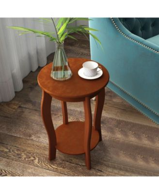 15 Inch 2-Tier Round End Table with Storage Shelf