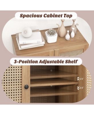 Kitchen Sideboard with 2 Rattan Doors and Adjustable Shelf