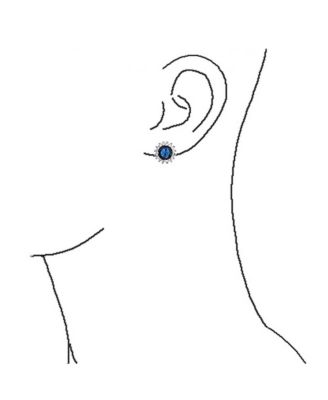 Oval Royal CZ Stud Earrings Simulated Sapphire Halo Sterling