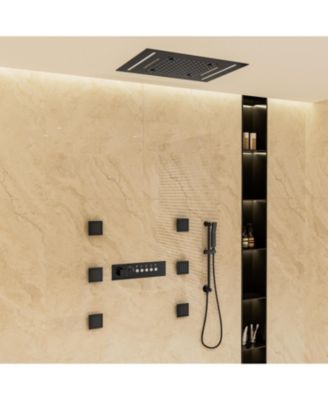 LED Lights, Body Jets and Slide Bar Thermostatic Flush Ceiling Mounted Complete Shower System