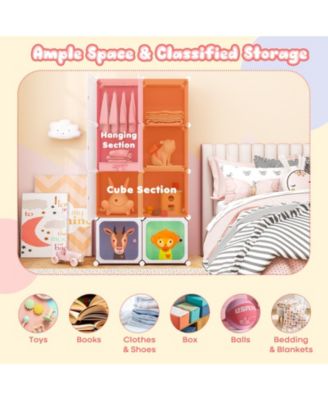 8-Cube Kids Wardrobe Closet with Clothes Hanging Section and Doors