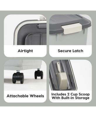 USA 54Lbs Dog Food Storage Container 2-Pack with Wheels, Airtight Lid, 2-Cup Scoop, Gray/Dark Gray