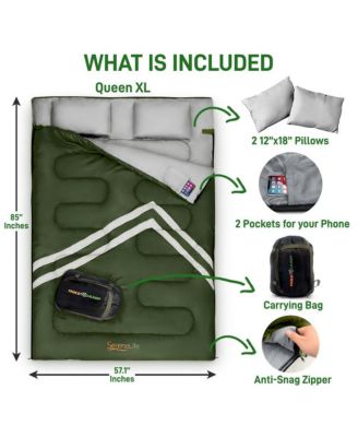 Double Sleeping Bag with Two Pillows – Lightweight & Waterproof Sleeping Bag for Adults or Teens, Includes Carrying Bag