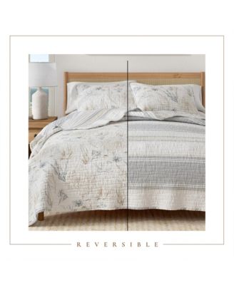 Coastal Coral Stitched Quilt Set with Shams