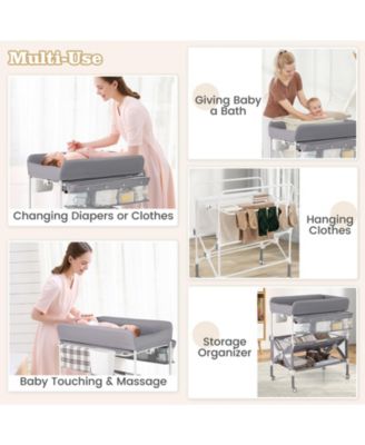Portable Baby Changing Table with Wheels and Large Storage Rack