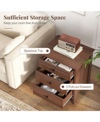 3-Drawer Nightstand with Wooden Finish for Bedroom