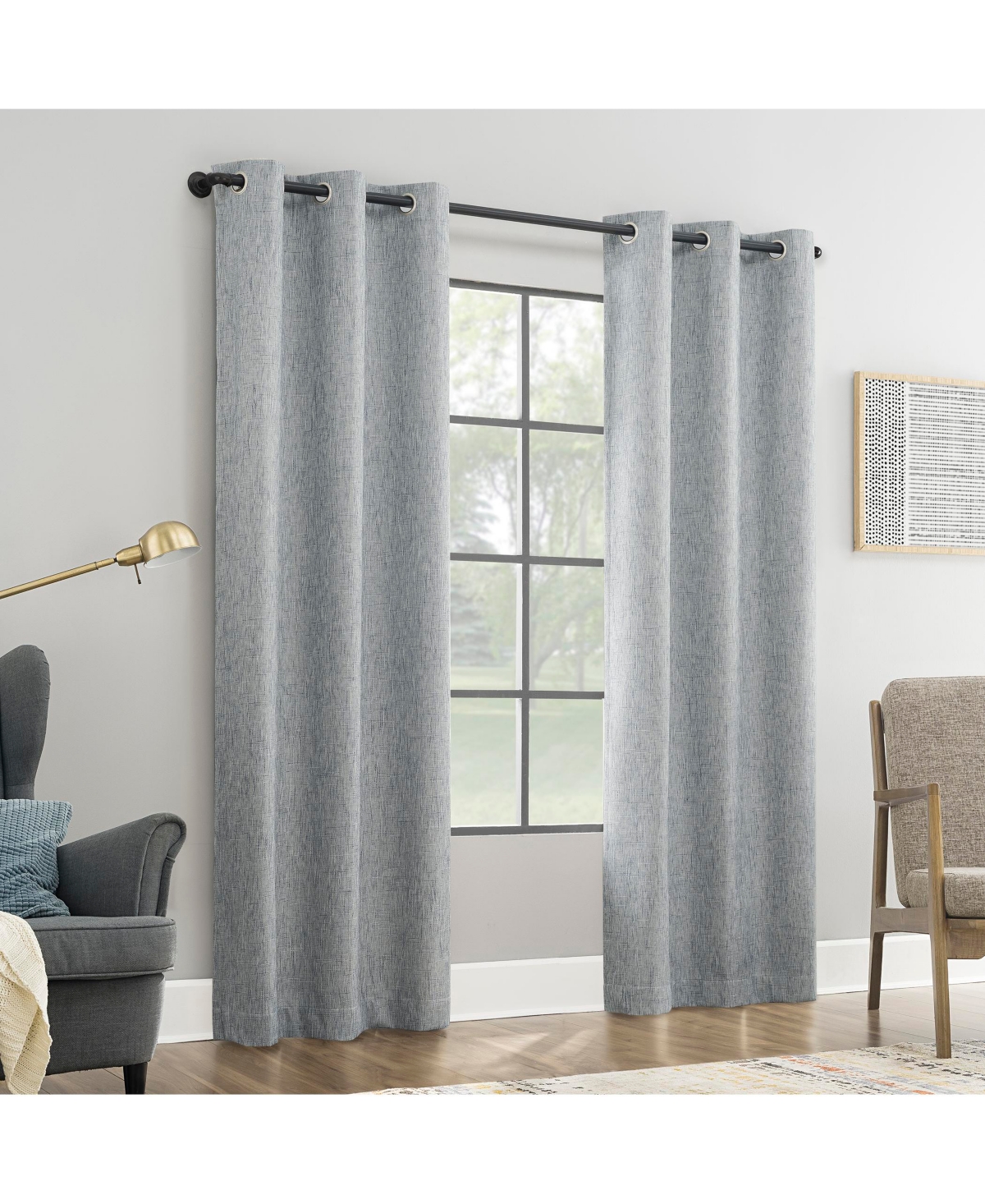 Aldwin Slub Texture Magnetic Closure 100% Blackout Grommet Curtain Panel - Washed blue