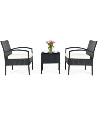 3 Piece Patio Rattan Furniture Set Conversation Sofa w/ Cushions
