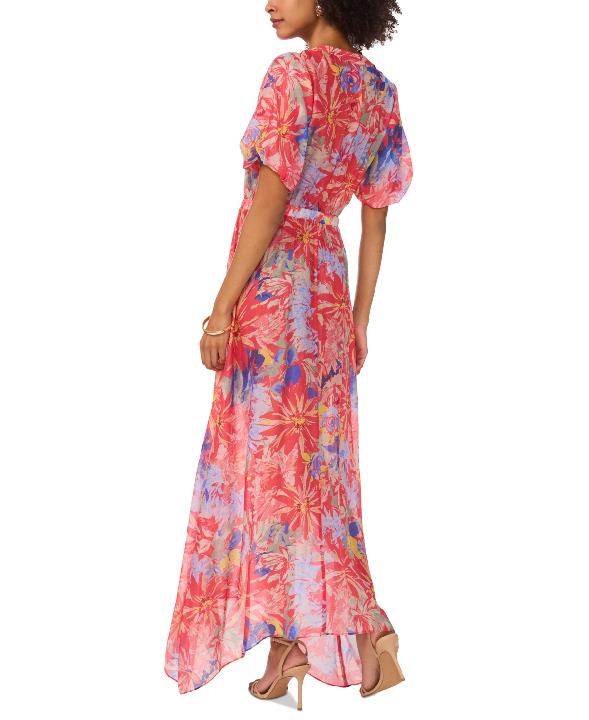 Vince Camuto Floral Handkerchief Hem Maxi Dress In Cayenne