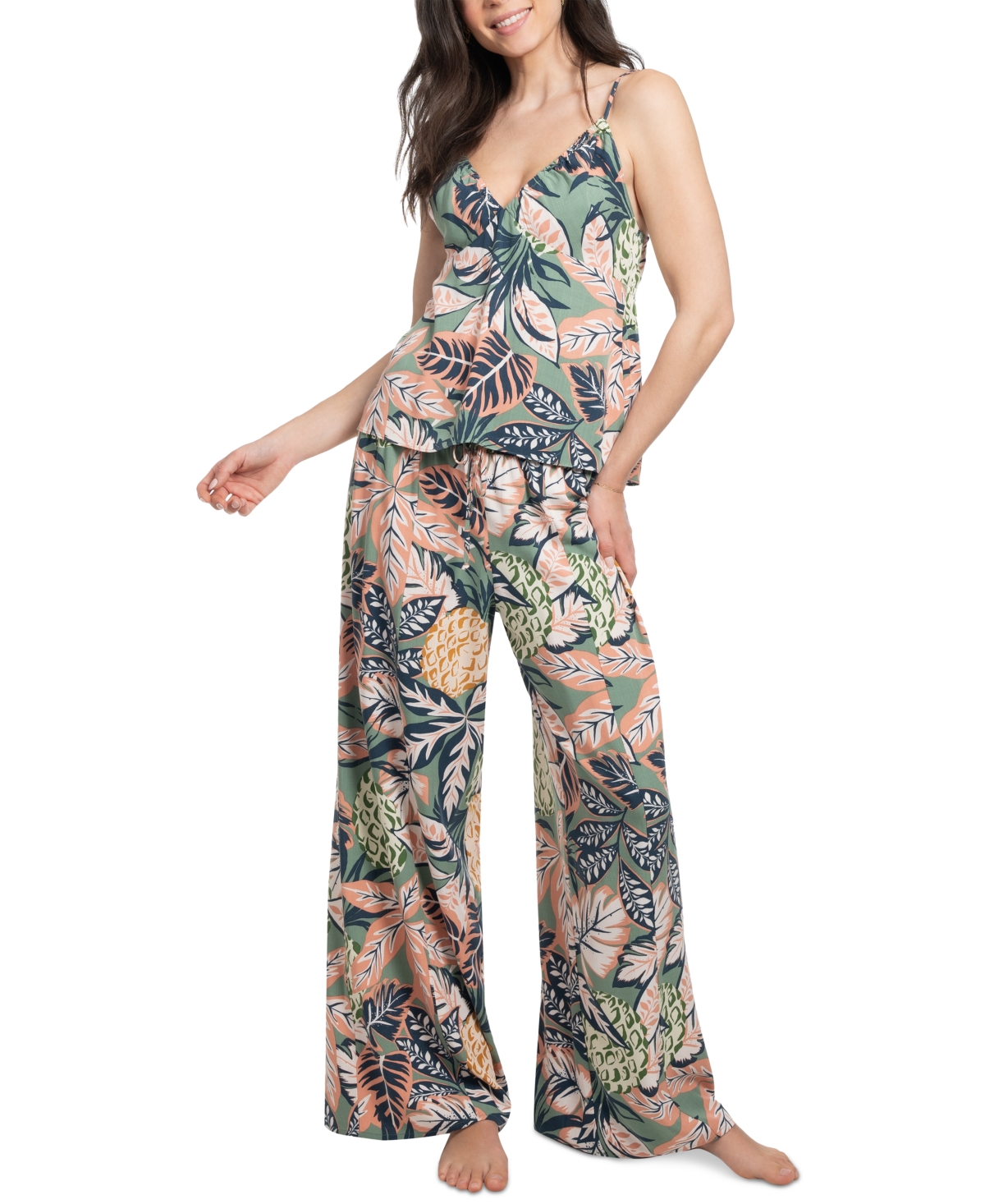 Women's Floral Cami Pant Lounge Set - Green