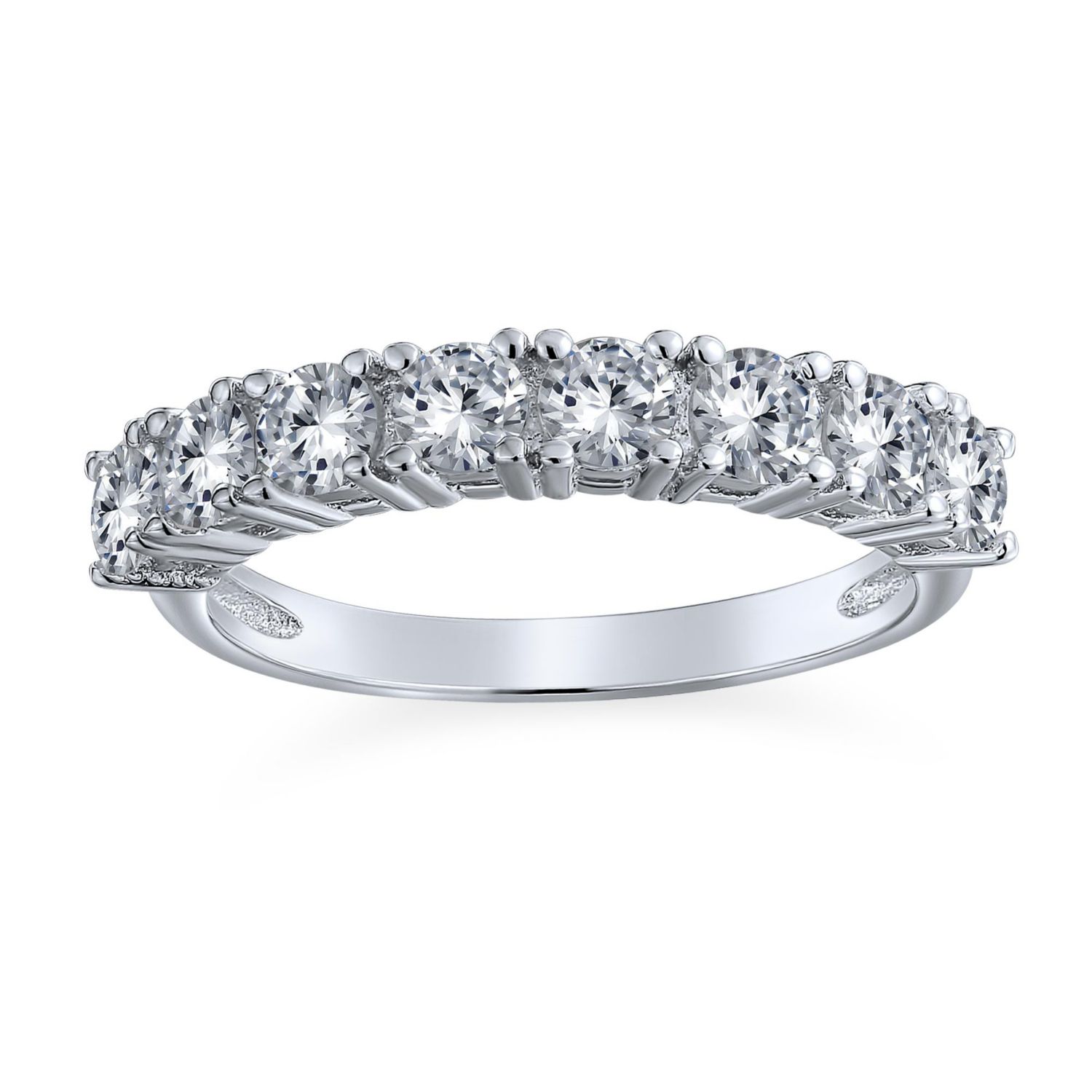 Classic Thin Round CZ Stackable 1/2 Eternity Band Ring .925 Sterling Silver