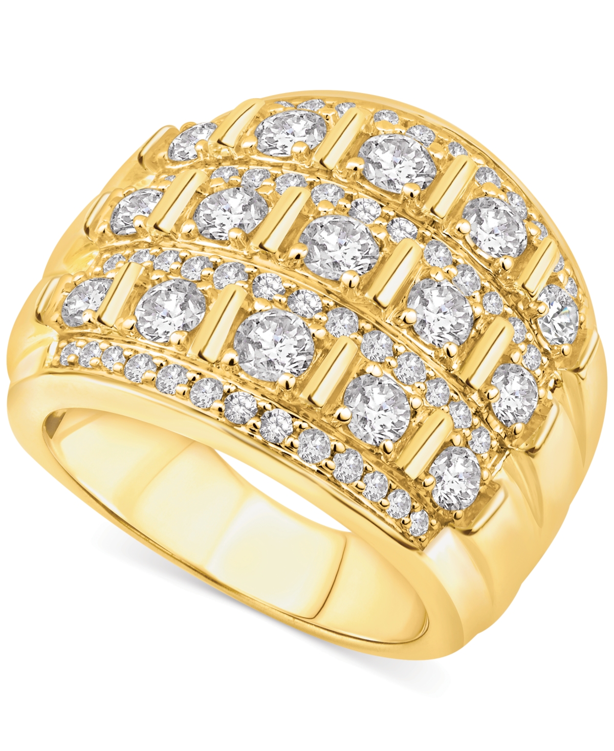 Macy's Men's Diamond Multirow Polished Statement Ring (3 Ct. T.w.) In 10k Gold In Gold