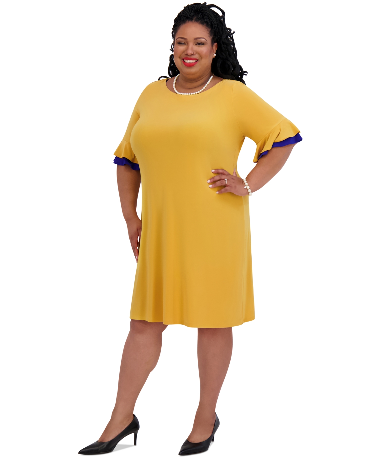 Kasper Women's Ruffle-sleeve Shift Dress, Regular & Plus Size In Gold Signature,royal Signature