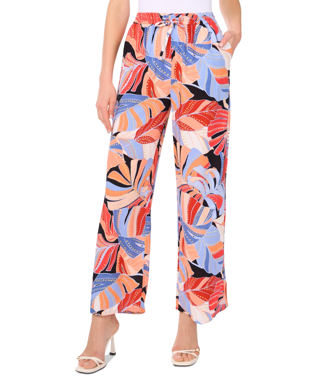 VINCE CAMUTO WOMEN'S TROPICAL-PRINT DRAWSTRING-WAIST WIDE-LEG PANTS, XS-3X 