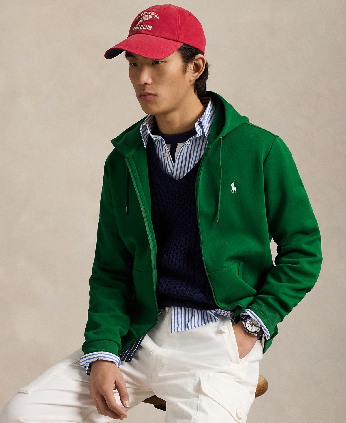 Polo Ralph Lauren Double-knit Zip-up Hoodie In Green