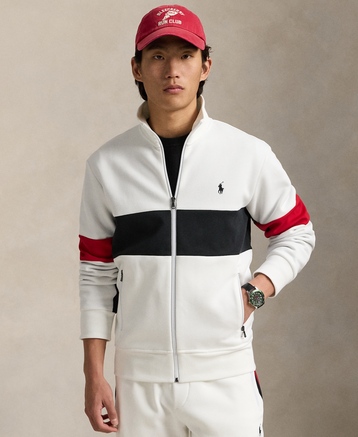 Polo Ralph Lauren Block Design High Collar Sweatshirt With Pockets In White