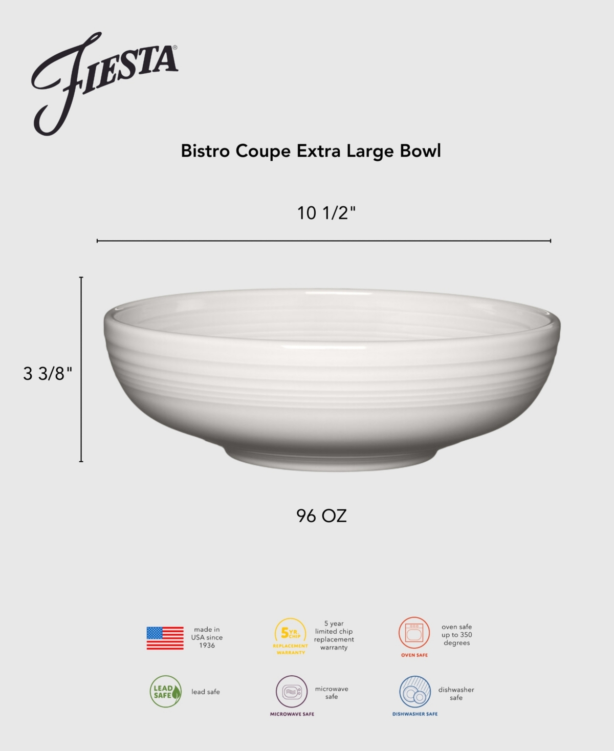 Fiesta Linen Bistro Coupe Extra Large Bowl 96-oz. In Brown