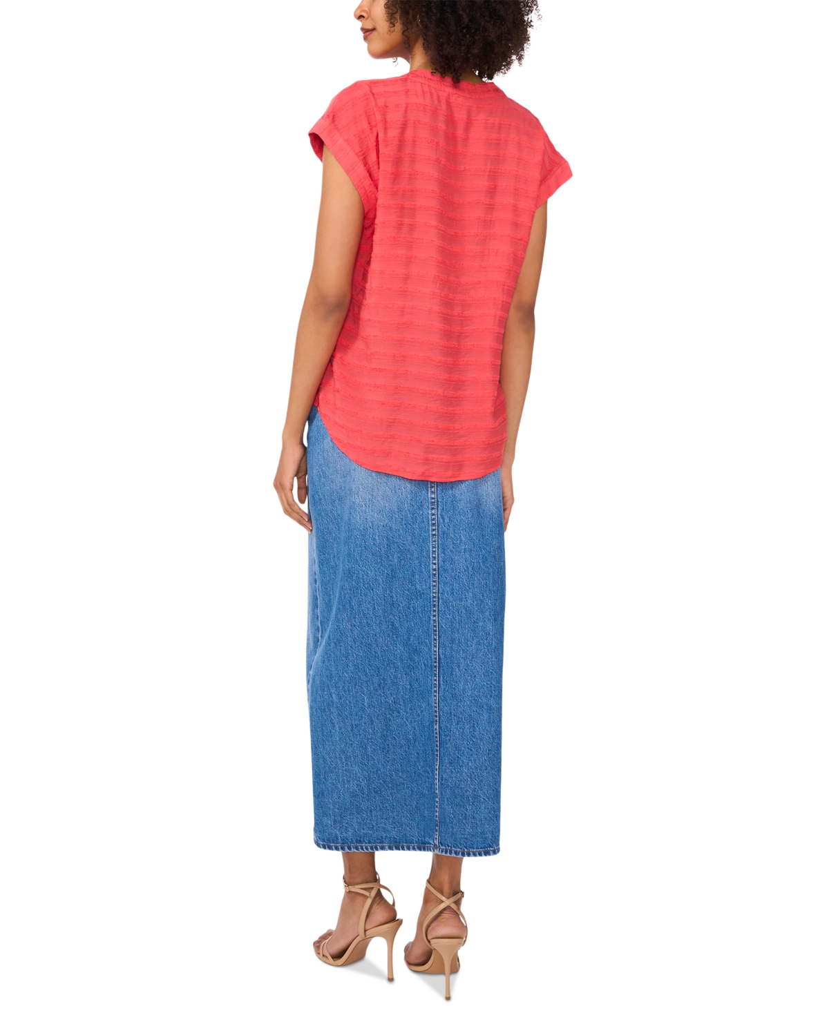 Vince Camuto Women's Textured Split-neck Cap Sleeve Top In Cayenne